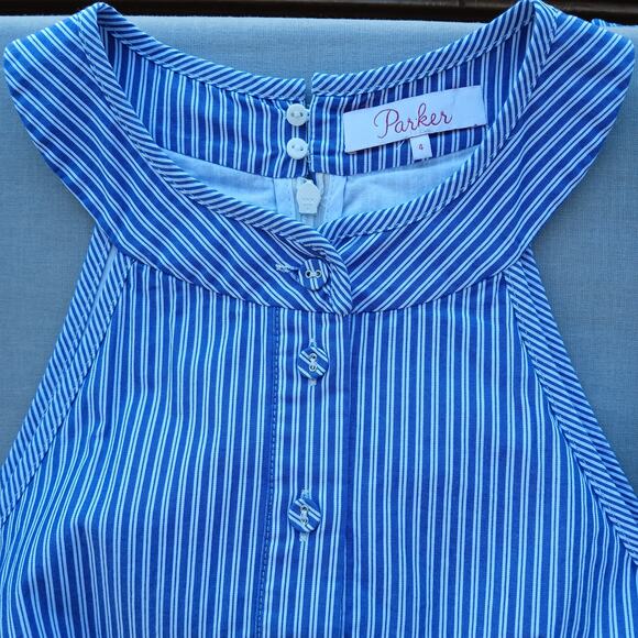 Parker Lauralie Combo Dress size 4 blue stripes halter fit & flare cotton lined - Picture 5 of 14
